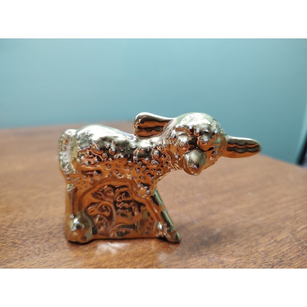 Vintage Homer Loughlin Maverick Gold Lamb Figurine Fiesta Pottery 2-1/2" T